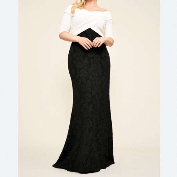 Tadashi Shoji Hudson Off-The-Shoulder Crepe Gown - Picture 1 of 11